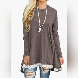 Long Sleeve Lace Bottom Hi-Low Tunic PLUS SIZE (XL 16-18)